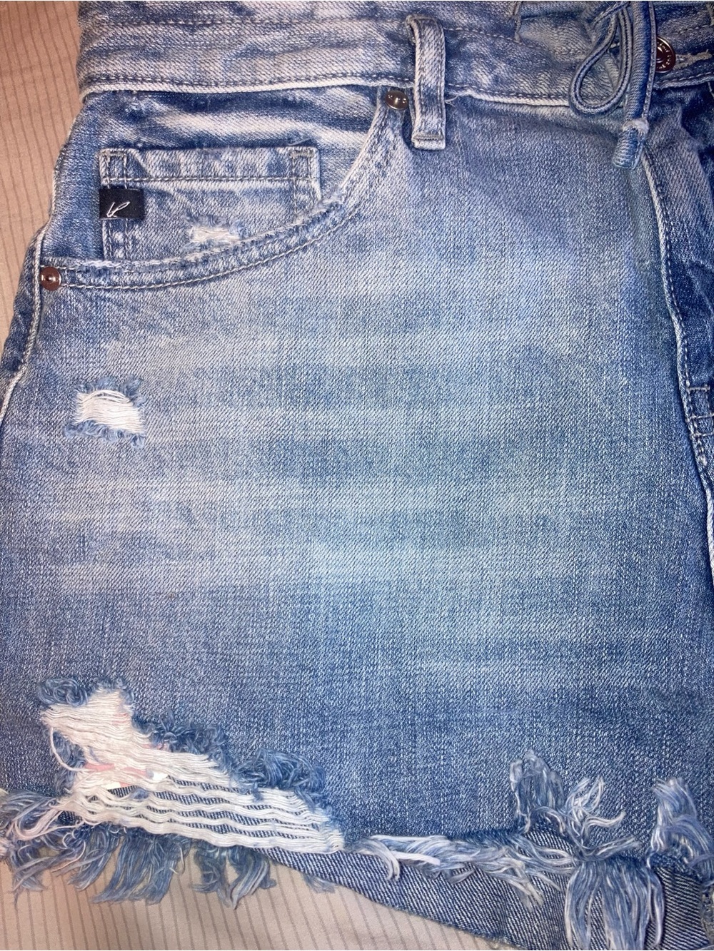 KanCan Light Blue Distressed Denim Shorts with Frayed Hem - Picture 2 of 7